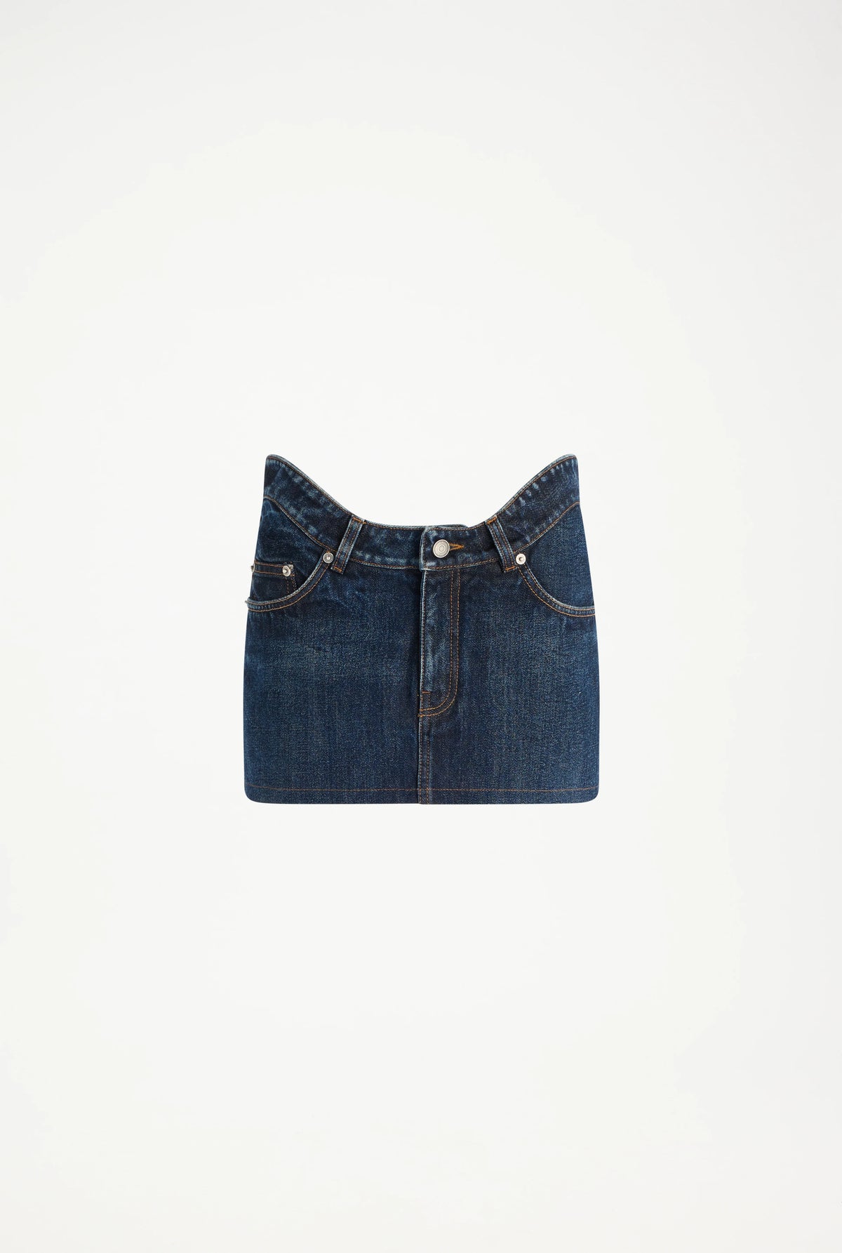 The Curved Denim Mini Skirt