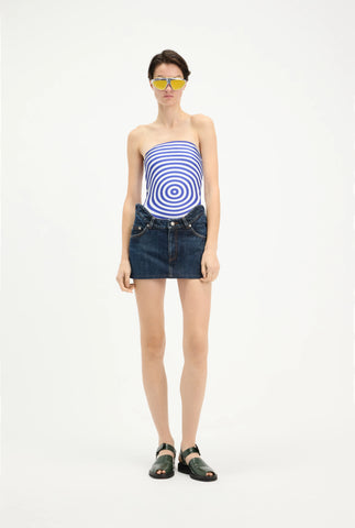 The Curved Denim Mini Skirt
